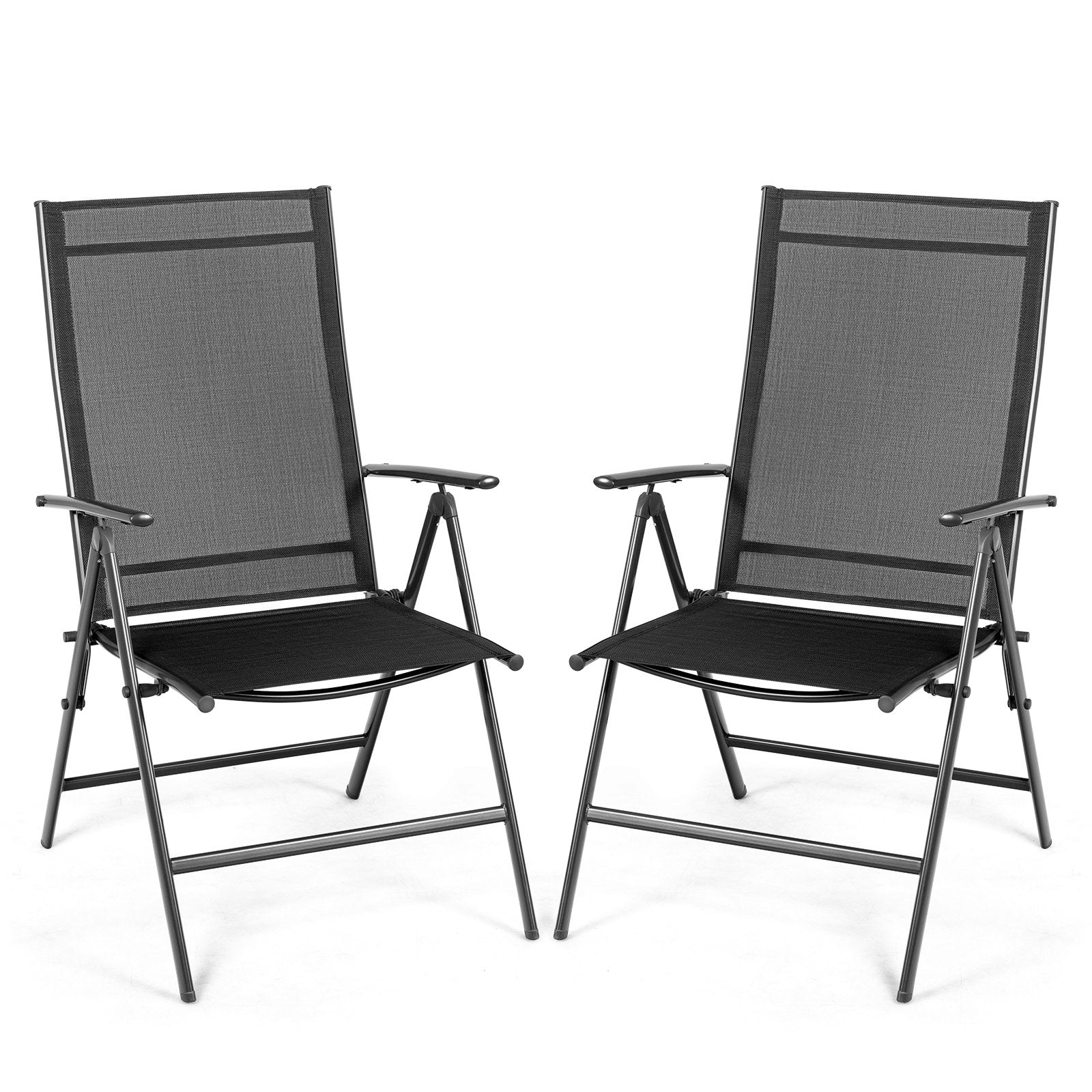 Set of 2 Adjustable Portable Patio Folding Dining Chair Recliners, Black Patio Dining Chairs   at Gallery Canada