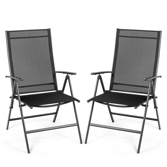 Set of 2 Adjustable Portable Patio Folding Dining Chair Recliners, Black Patio Dining Chairs   at Gallery Canada