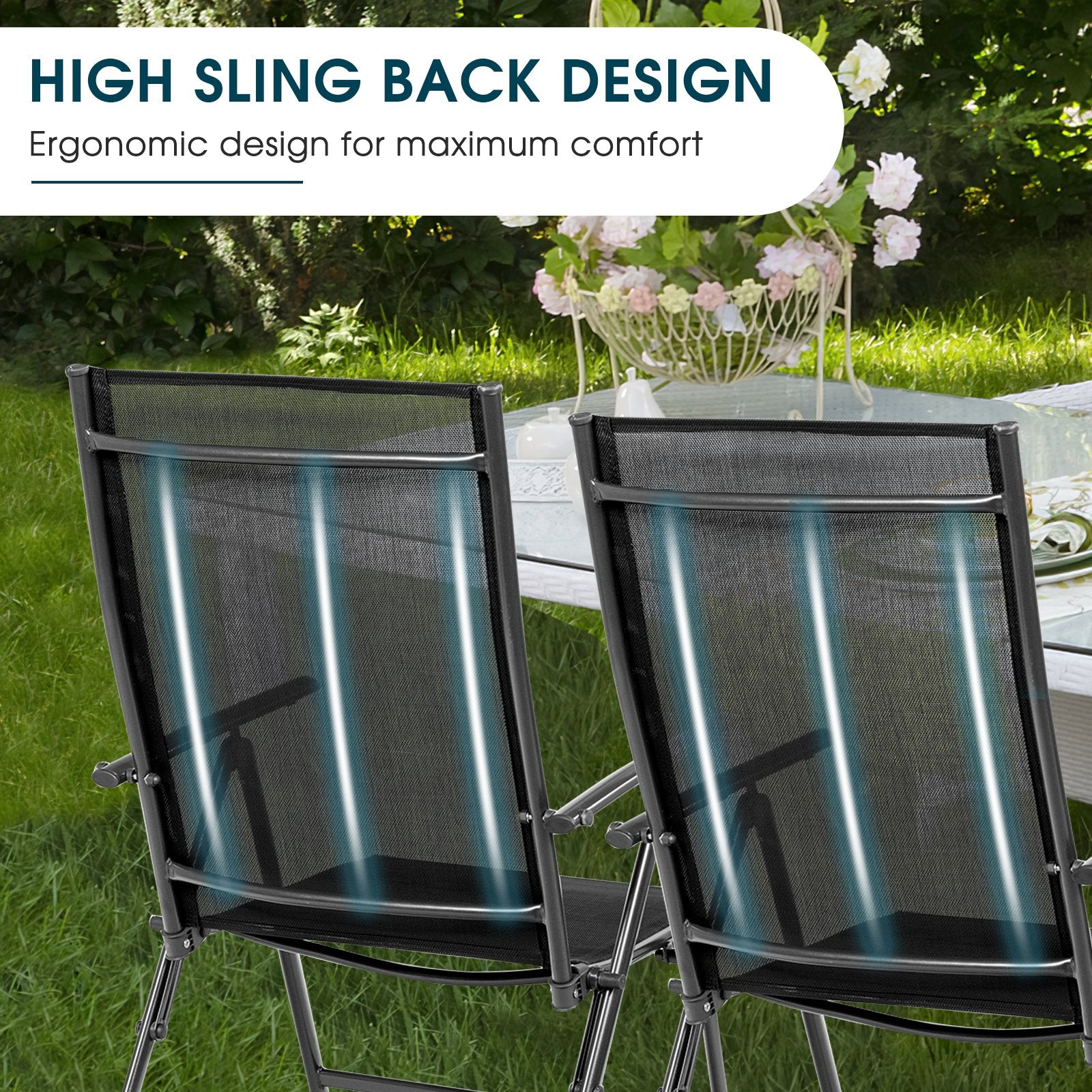 Set of 2 Adjustable Portable Patio Folding Dining Chair Recliners, Black Patio Dining Chairs   at Gallery Canada