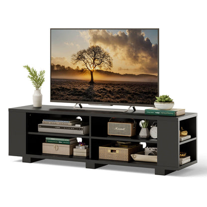 59 Inch Console Storage Entertainment Media Wood TV Stand, Black - Gallery Canada
