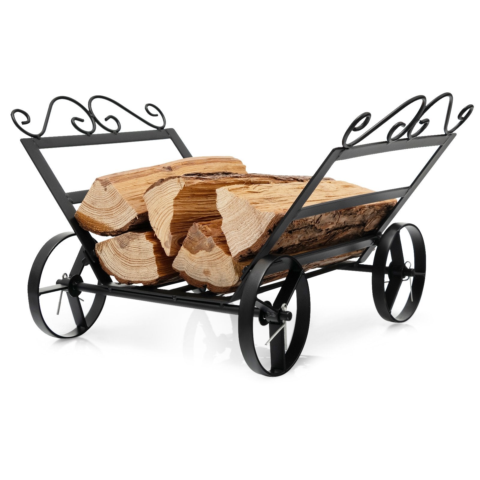 Firewood Rack Decorative Rustproof Steel Fireplace Log Holder with Wheels, Black Log Storage   at Gallery Canada