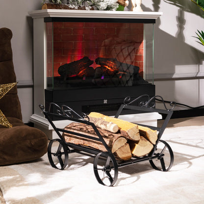 Firewood Rack Decorative Rustproof Steel Fireplace Log Holder with Wheels, Black Log Storage   at Gallery Canada