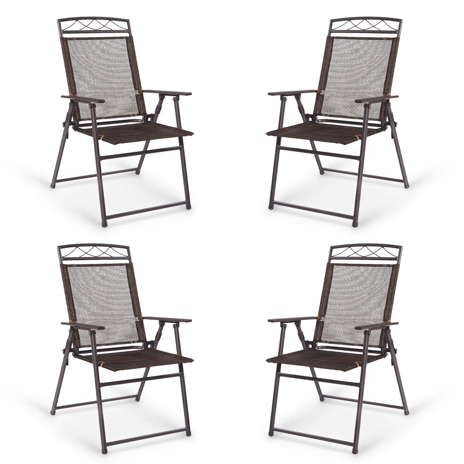 Set of 4 Patio Folding Sling Chairs Steel Camping Deck, Brown Patio Dining Chairs   at Gallery Canada