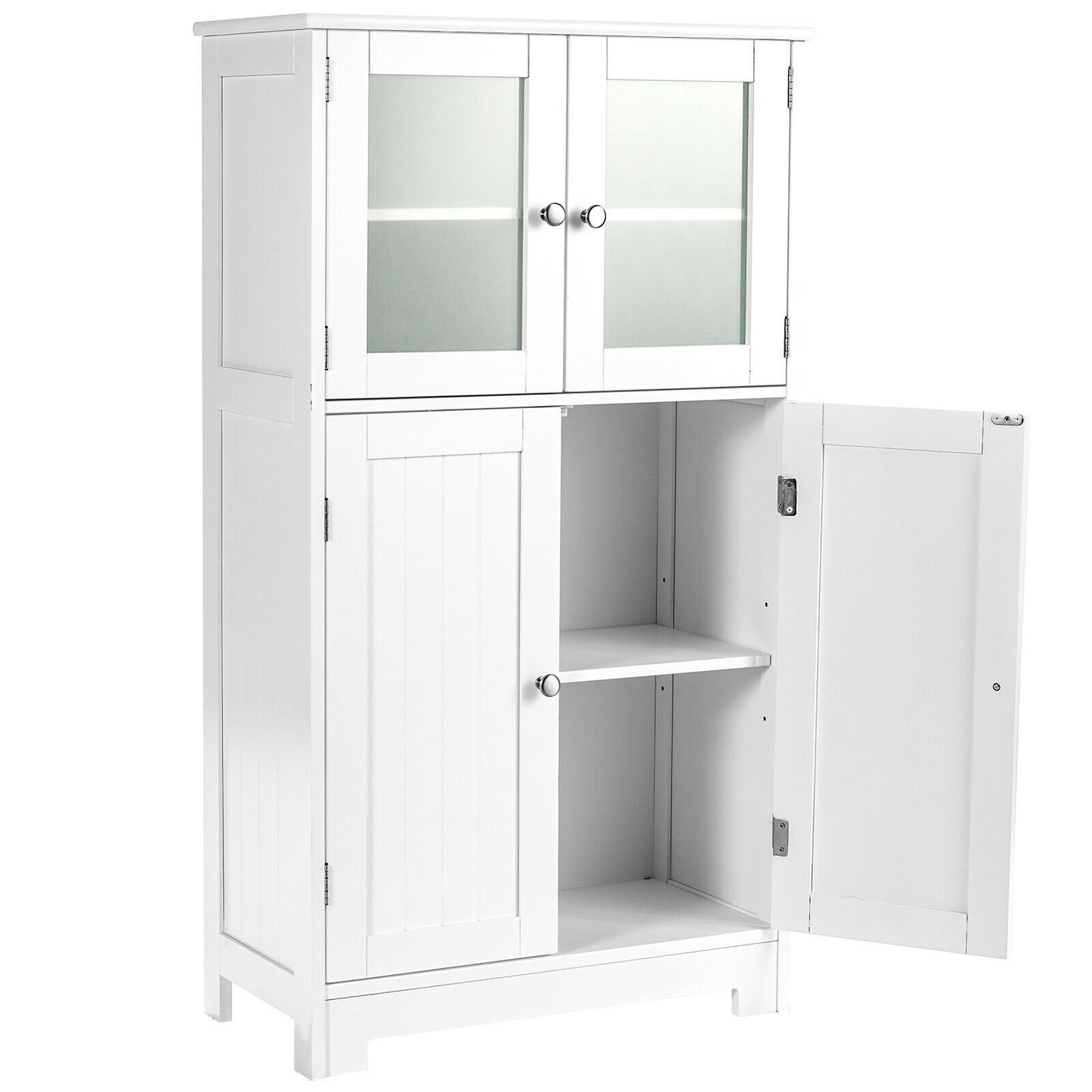 Bathroom Floor Storage Locker Kitchen Cabinet with Doors and Adjustable Shelf, White Floor Cabinets   at Gallery Canada