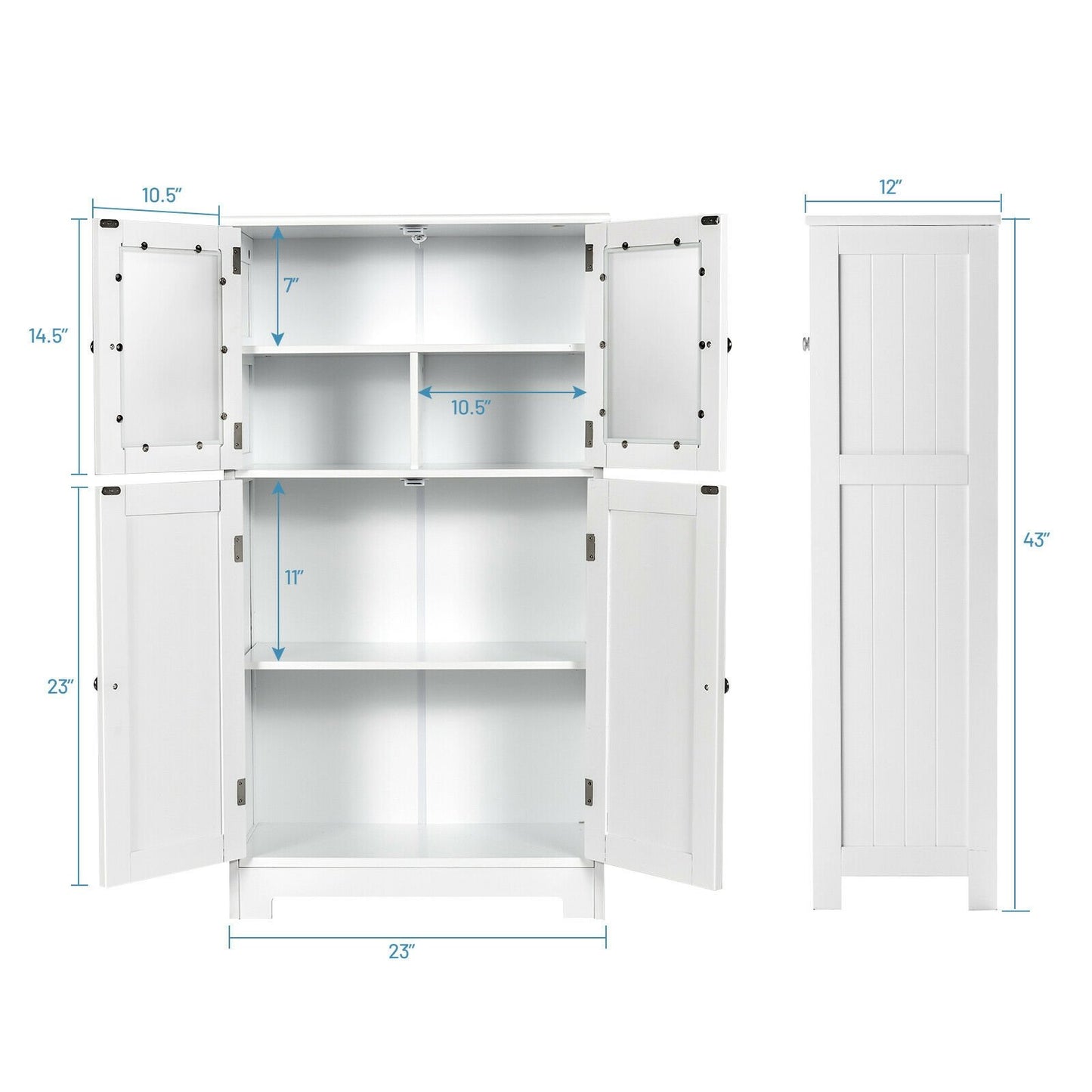 Bathroom Floor Storage Locker Kitchen Cabinet with Doors and Adjustable Shelf, White Floor Cabinets   at Gallery Canada