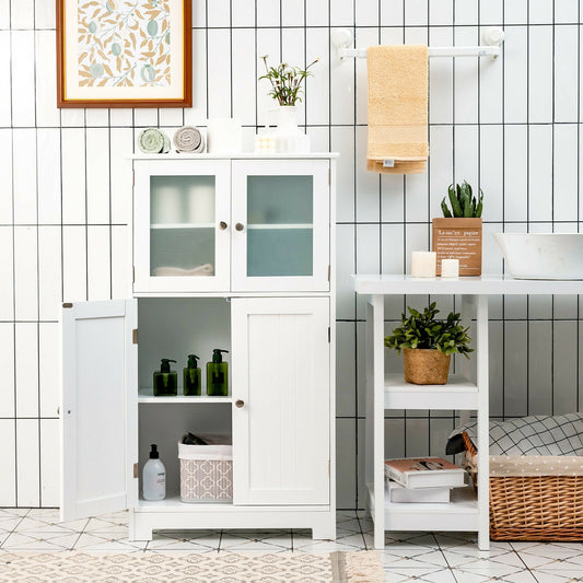 Bathroom Floor Storage Locker Kitchen Cabinet with Doors and Adjustable Shelf, White Floor Cabinets   at Gallery Canada