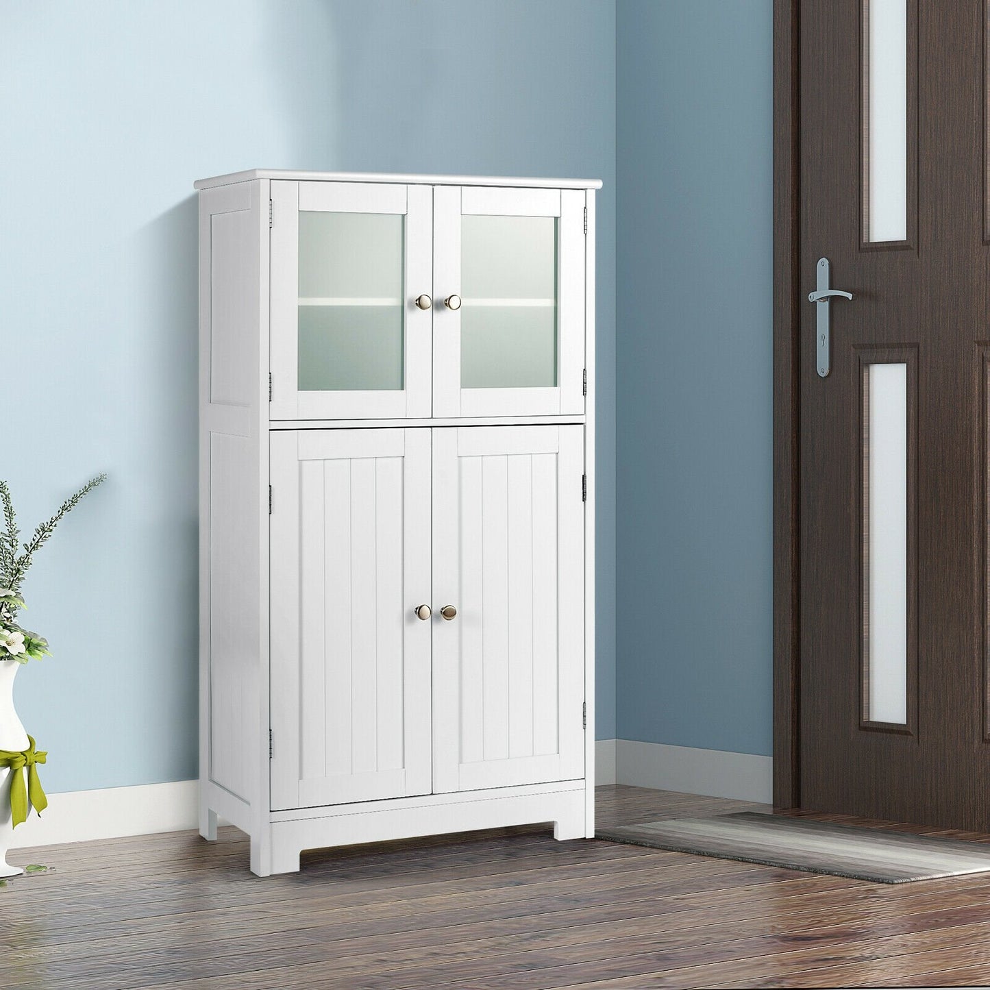 Bathroom Floor Storage Locker Kitchen Cabinet with Doors and Adjustable Shelf, White Floor Cabinets   at Gallery Canada