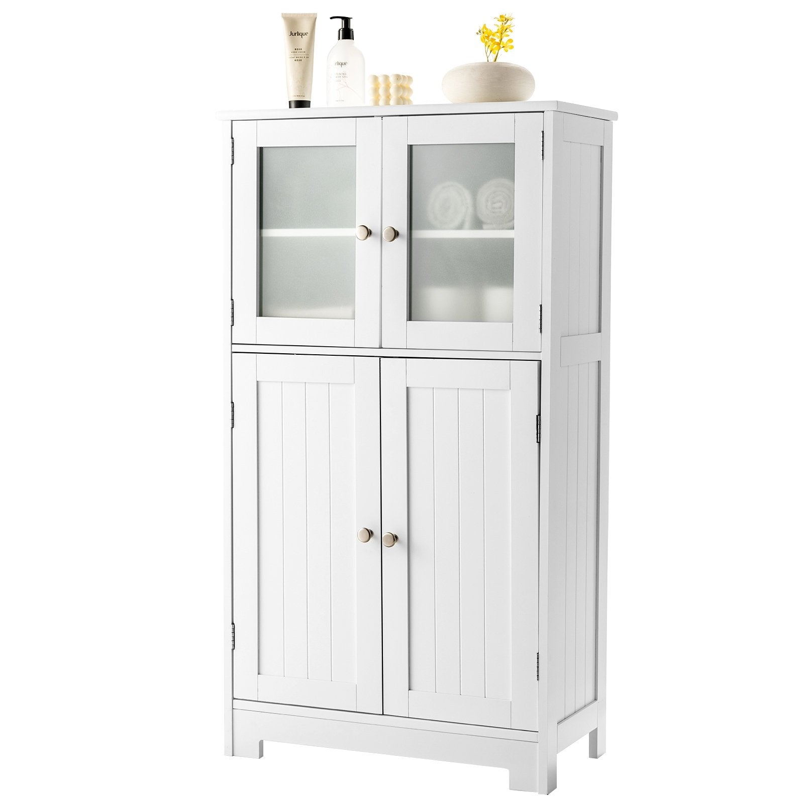 Bathroom Floor Storage Locker Kitchen Cabinet with Doors and Adjustable Shelf, White Floor Cabinets   at Gallery Canada