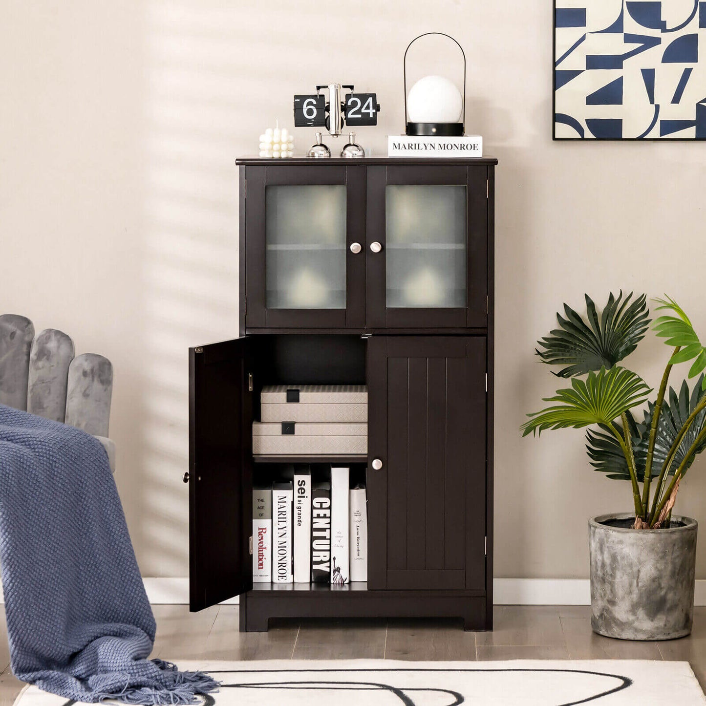 Bathroom Floor Storage Locker Kitchen Cabinet with Doors and Adjustable Shelf, Brown Floor Cabinets   at Gallery Canada