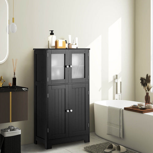 Bathroom Floor Storage Locker Kitchen Cabinet with Doors and Adjustable Shelf, Black