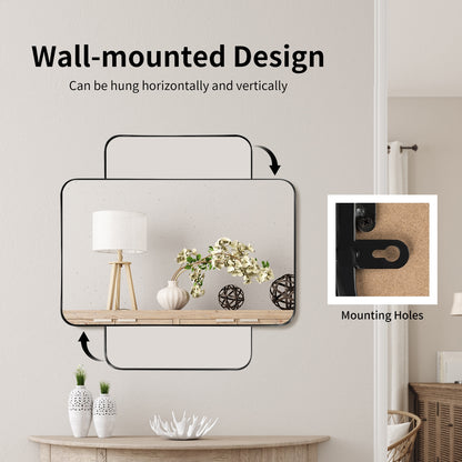 32 Inch x 20 Inch Metal Frame Wall-Mounted Rectangle Mirror, Black Wall Mirrors   at Gallery Canada