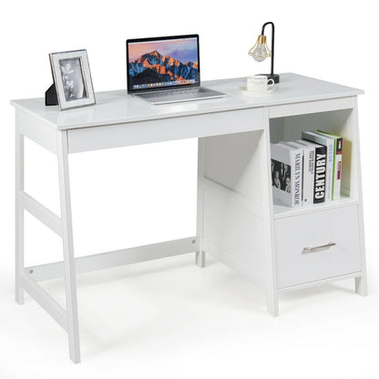 47.5 Inch Modern Home Computer Desk with 2 Storage Drawers, White Writing Desks   at Gallery Canada