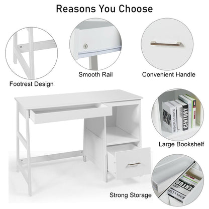 47.5 Inch Modern Home Computer Desk with 2 Storage Drawers, White Writing Desks   at Gallery Canada