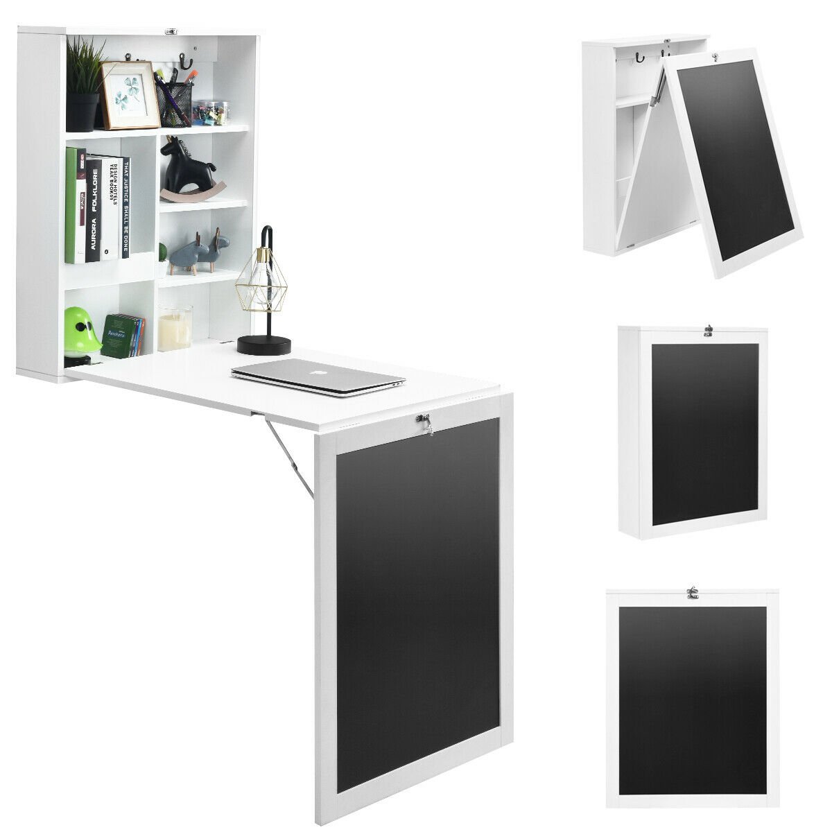 Convertible Wall Mounted Table with A Chalkboard, White Laptop Tables & Printer Stands   at Gallery Canada