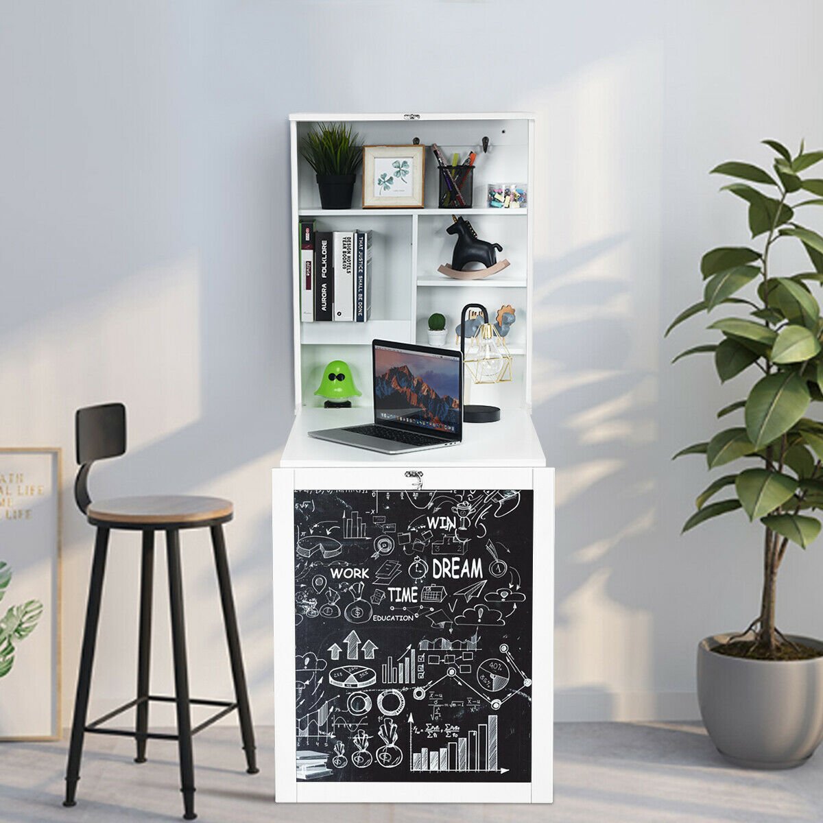 Convertible Wall Mounted Table with A Chalkboard, White Laptop Tables & Printer Stands   at Gallery Canada