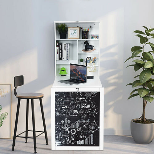 Convertible Wall Mounted Table with A Chalkboard, White