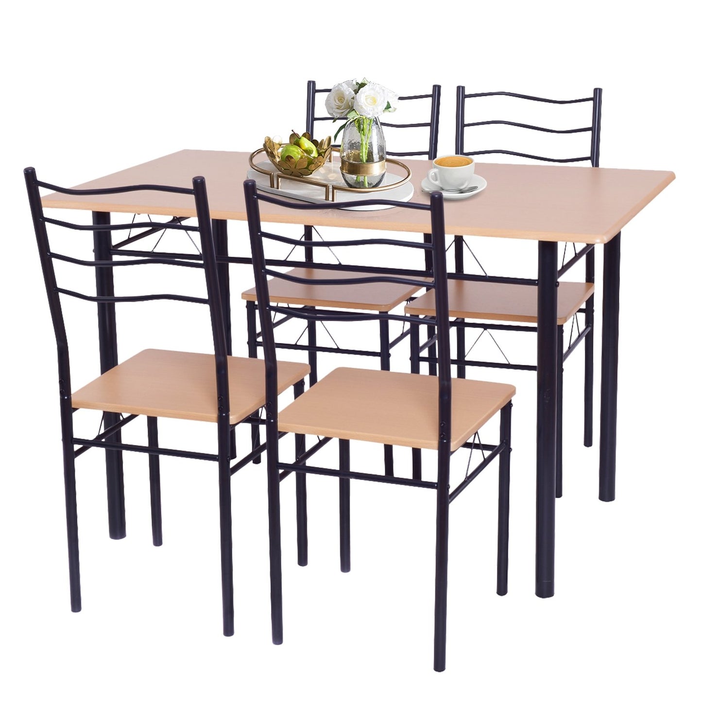 5 Pieces Wood Metal Dining Table Set with 4 Chairs, Natural Dining Room Sets   at Gallery Canada