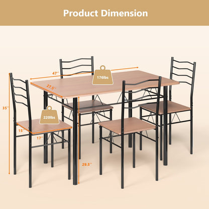 5 Pieces Wood Metal Dining Table Set with 4 Chairs, Natural Dining Room Sets   at Gallery Canada