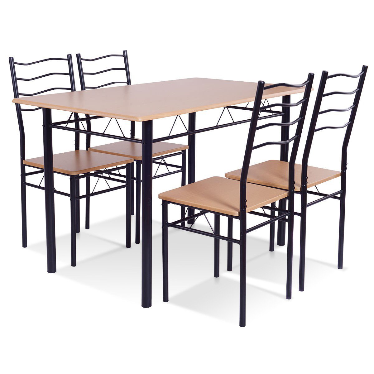 5 Pieces Wood Metal Dining Table Set with 4 Chairs, Natural Dining Room Sets   at Gallery Canada