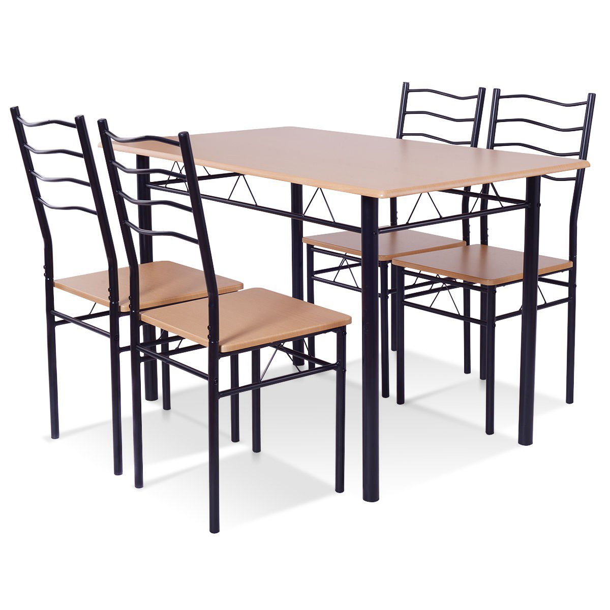 5 Pieces Wood Metal Dining Table Set with 4 Chairs, Natural Dining Room Sets   at Gallery Canada