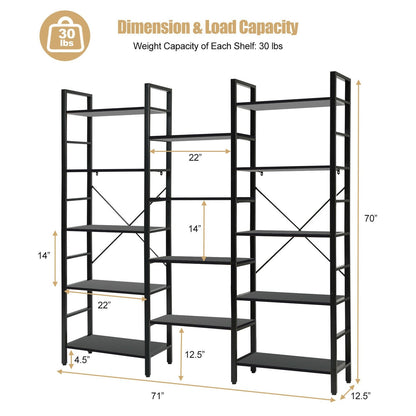 Vintage Industrial Style Triple Wide 5-Tier Bookcase with Metal Frame, Black Bookcases   at Gallery Canada