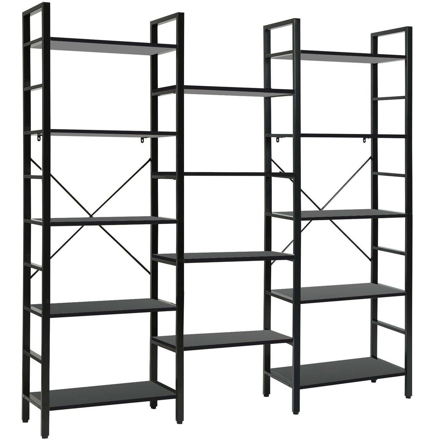 Vintage Industrial Style Triple Wide 5-Tier Bookcase with Metal Frame, Black Bookcases   at Gallery Canada