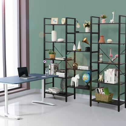 Vintage Industrial Style Triple Wide 5-Tier Bookcase with Metal Frame, Black Bookcases   at Gallery Canada