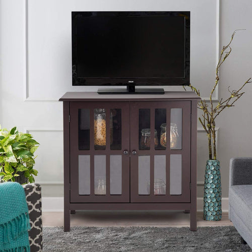 Glass Door Sideboard Console Storage Buffet Cabinet, Brown