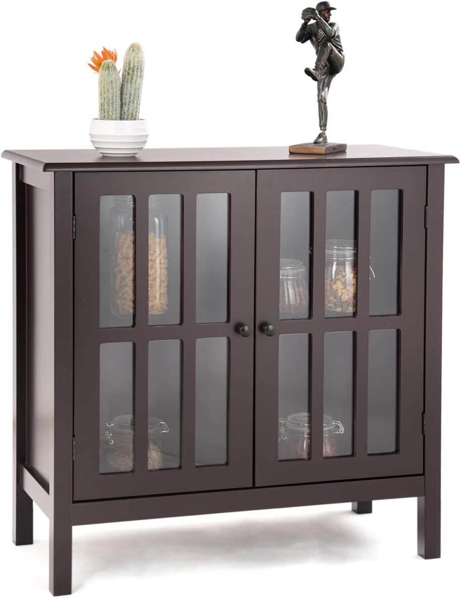 Glass Door Sideboard Console Storage Buffet Cabinet, Brown Sideboards Cabinets & Buffets   at Gallery Canada