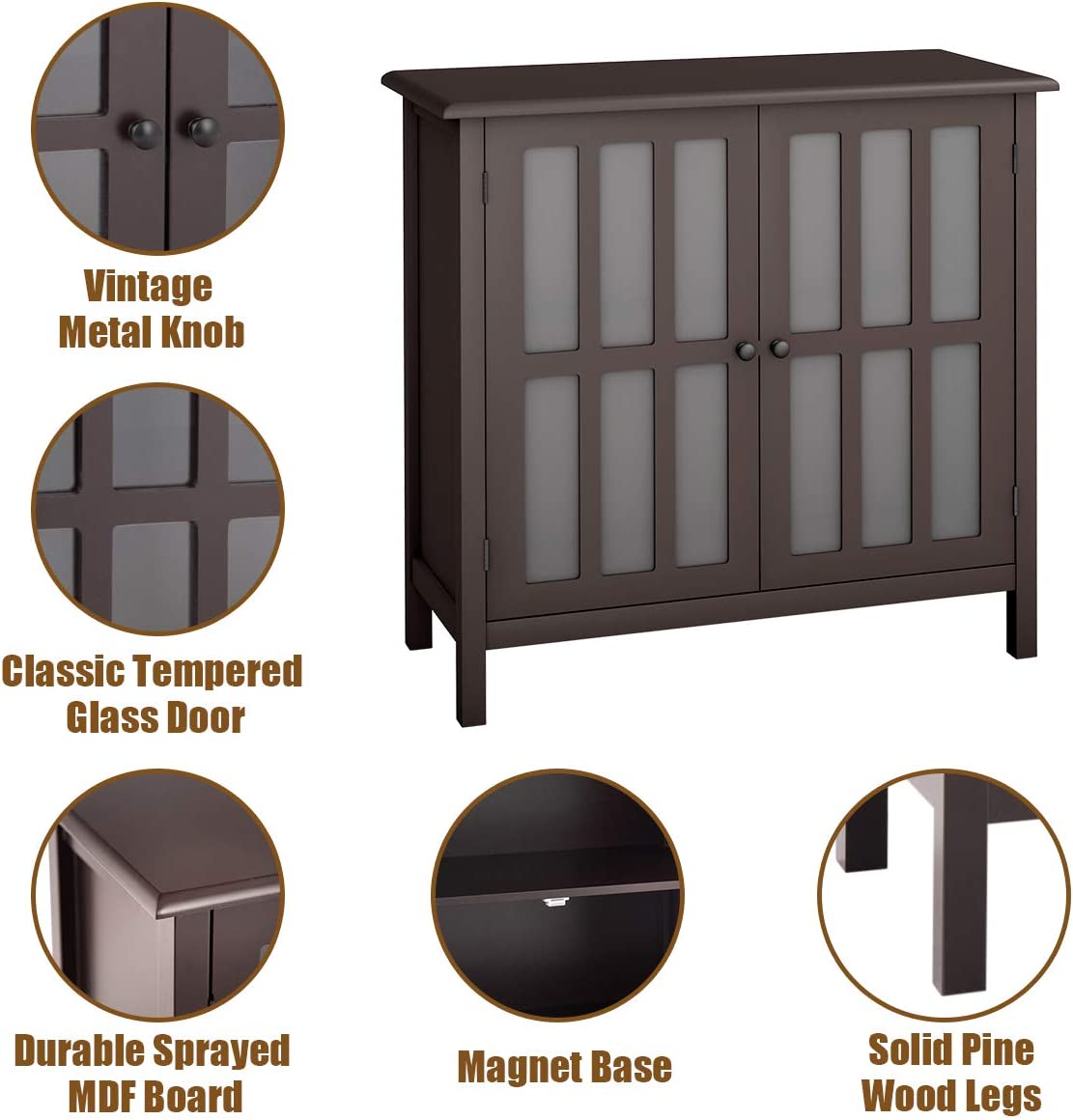 Glass Door Sideboard Console Storage Buffet Cabinet, Brown Sideboards Cabinets & Buffets   at Gallery Canada