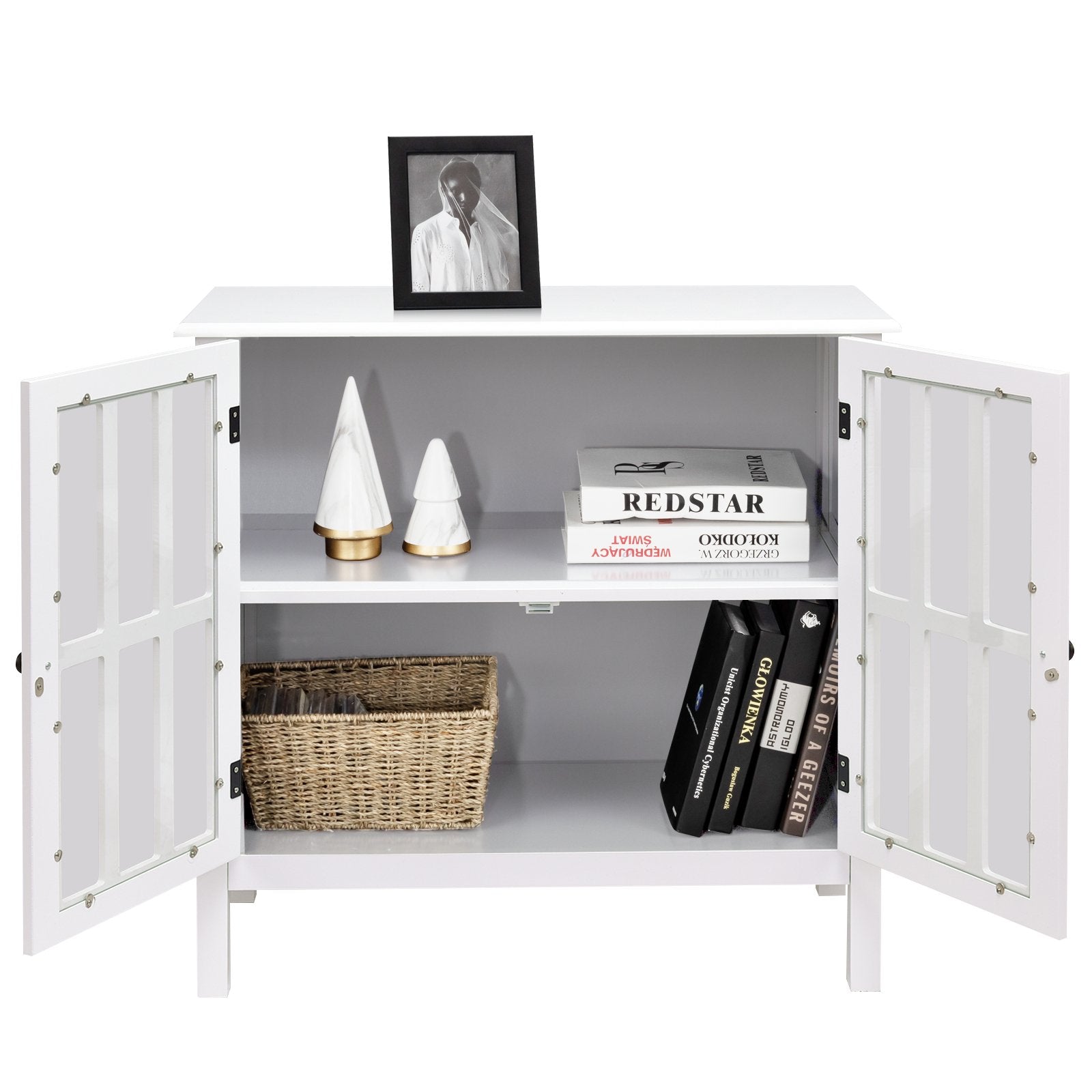 Glass Door Sideboard Console Storage Buffet Cabinet, White - Gallery Canada