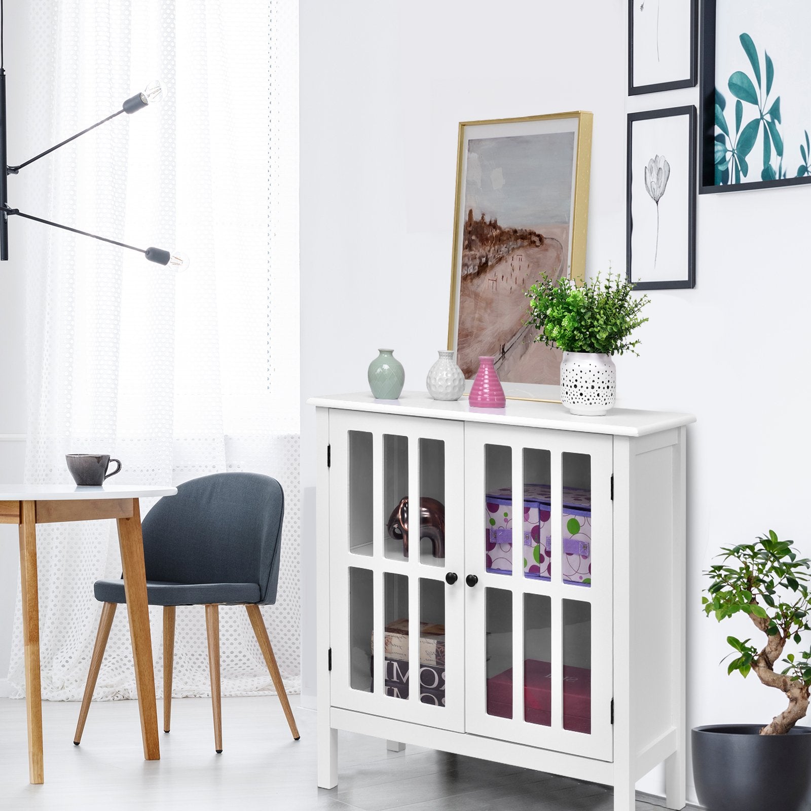 Glass Door Sideboard Console Storage Buffet Cabinet, White Sideboards Cabinets & Buffets   at Gallery Canada