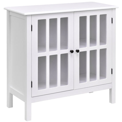 Glass Door Sideboard Console Storage Buffet Cabinet, White