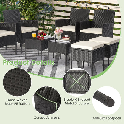 8 Pieces Patio Wicker Conversation Set with 2 Coffee Tables and 2 Ottomans, Off White Patio Conversation Sets   at Gallery Canada