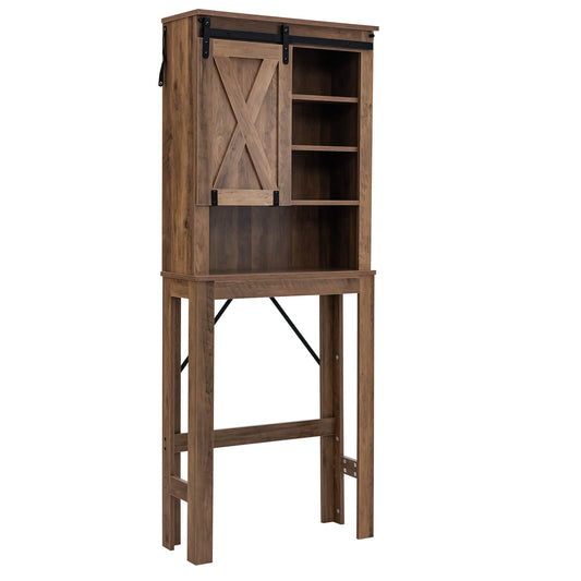 Wooden Bathroom Storage Cabinet with Sliding Barn Door and 3-level Adjustable Shelves, Rustic Brown Bathroom Etagere   at Gallery Canada