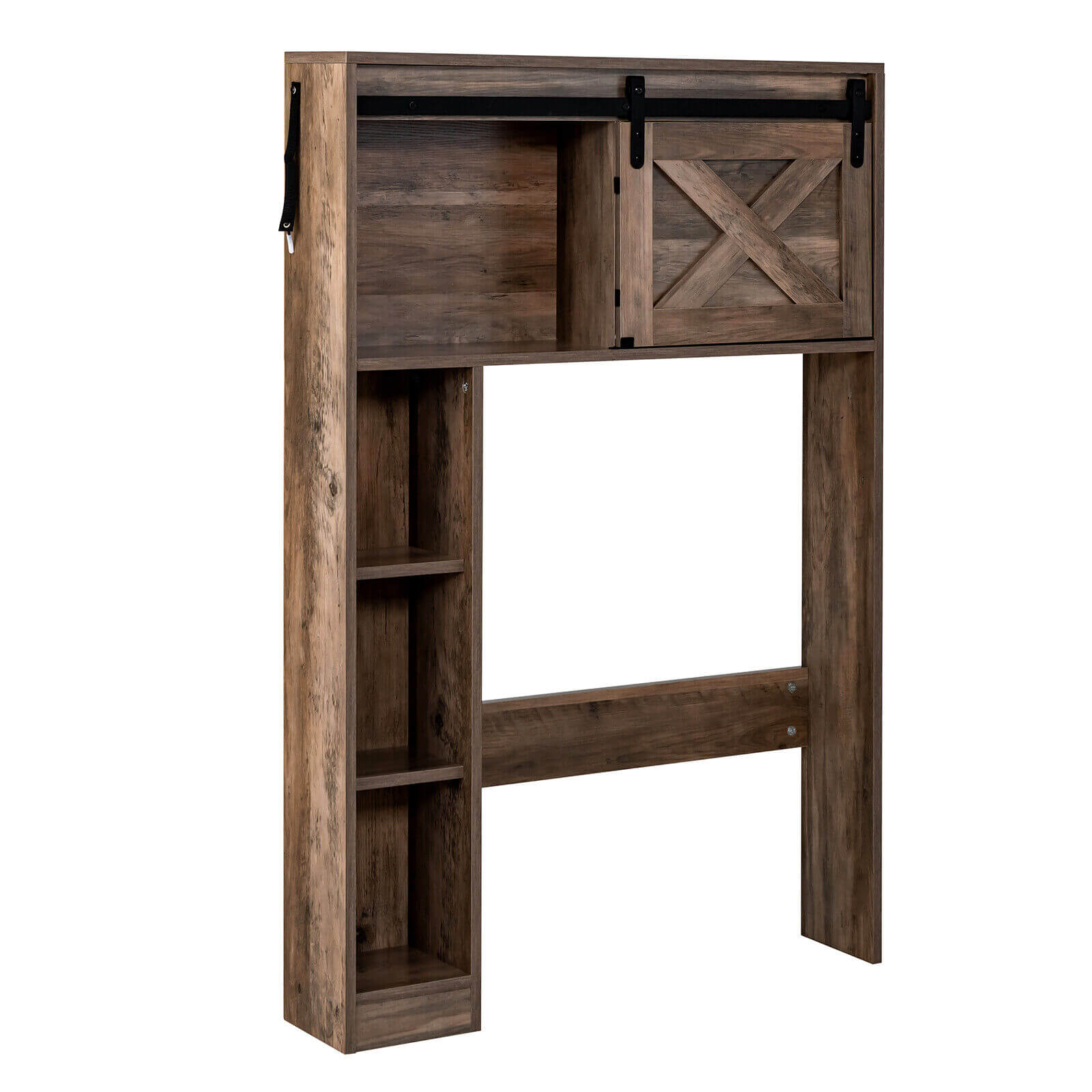 4-Tier Over The Toilet Storage Cabinet with Sliding Barn Door and Storage Shelves, Brown Bathroom Etagere   at Gallery Canada