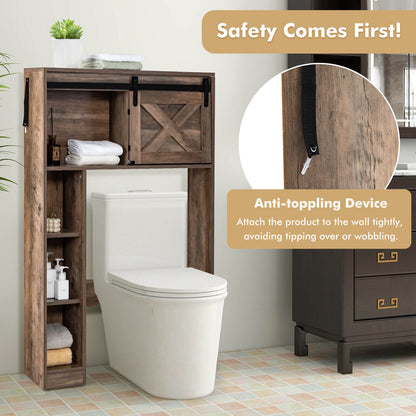 4-Tier Over The Toilet Storage Cabinet with Sliding Barn Door and Storage Shelves, Brown Bathroom Etagere   at Gallery Canada