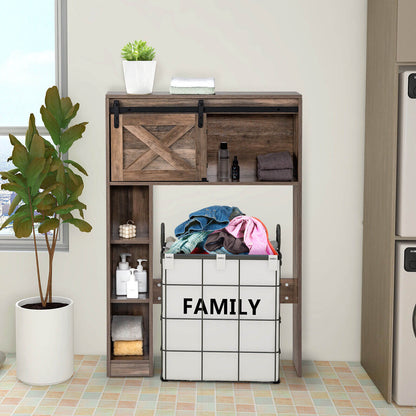 4-Tier Over The Toilet Storage Cabinet with Sliding Barn Door and Storage Shelves, Brown Bathroom Etagere   at Gallery Canada