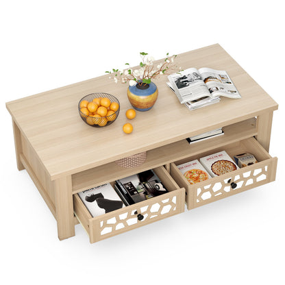 3-tier Coffee Table with 2 Drawers and 5 Support Legs, Natural Coffee Tables   at Gallery Canada