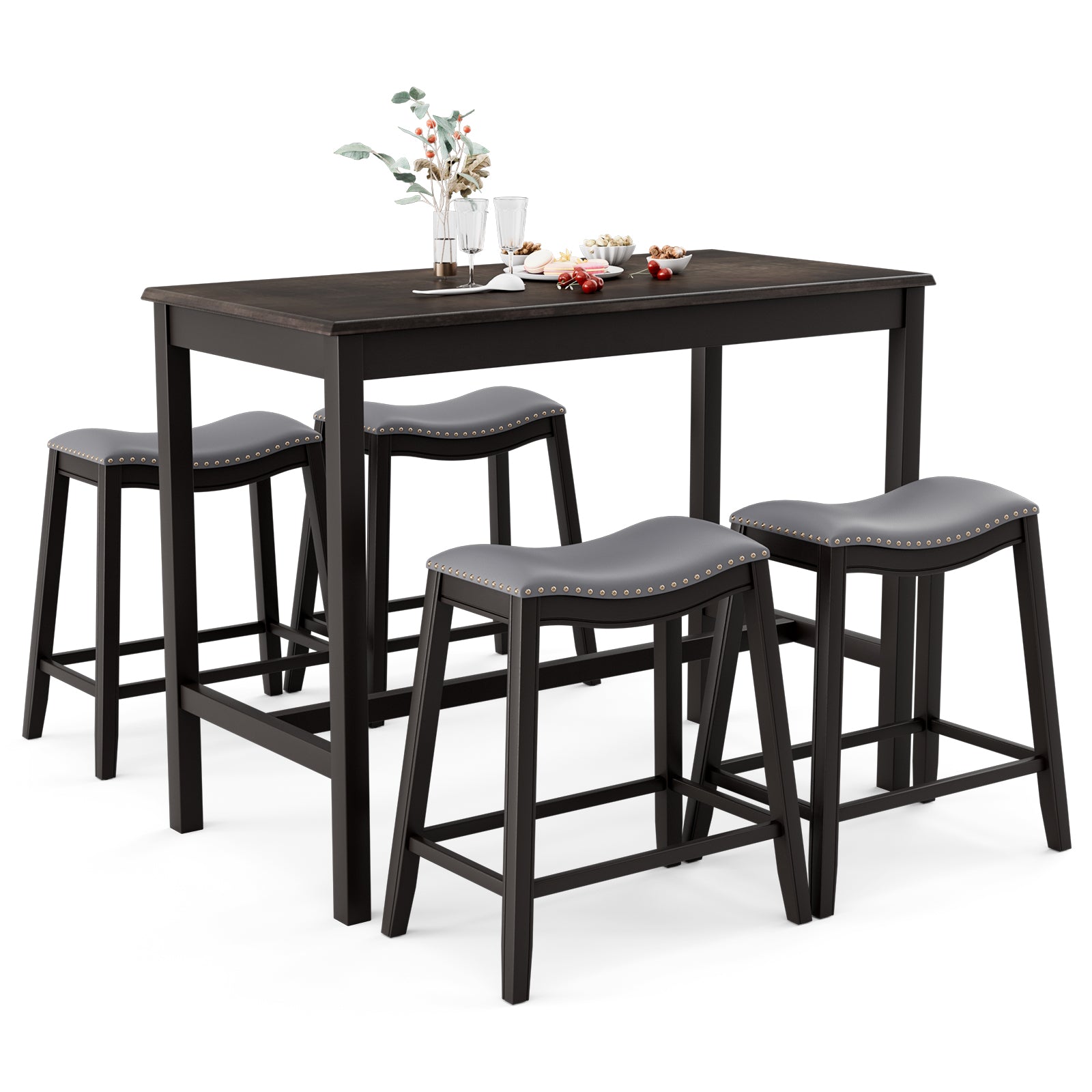 5-Piece Dining Set with 4 Upholstered Stools, Black Dining Room Sets at Gallery Canada