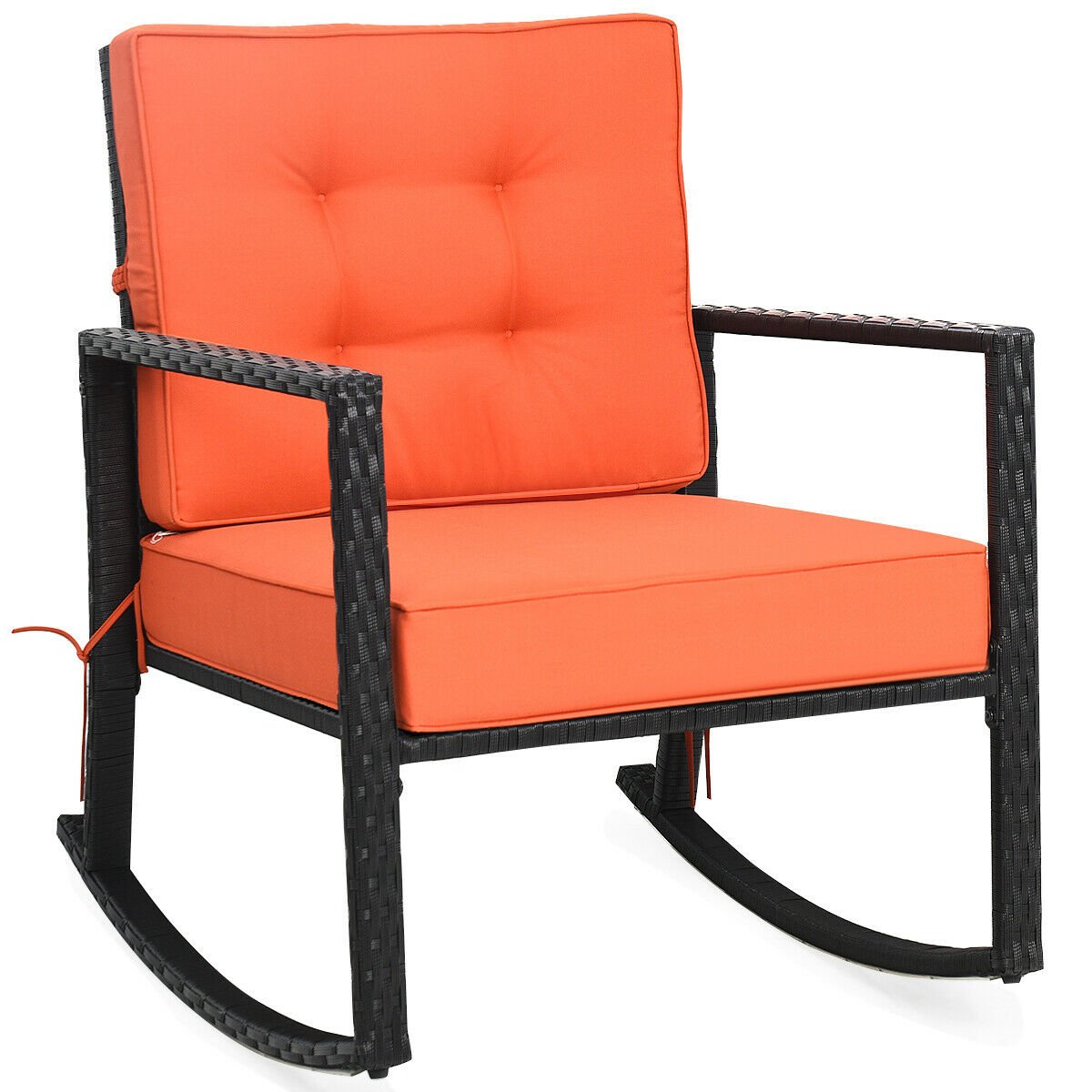 Patio Rattan Rocker Outdoor Glider Rocking Chair Cushion Lawn, Orange Patio Rocking Chairs & Gliders Orange  at Gallery Canada