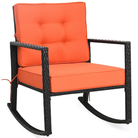 Patio Rattan Rocker Outdoor Glider Rocking Chair Cushion Lawn, Orange Patio Rocking Chairs & Gliders Orange  at Gallery Canada