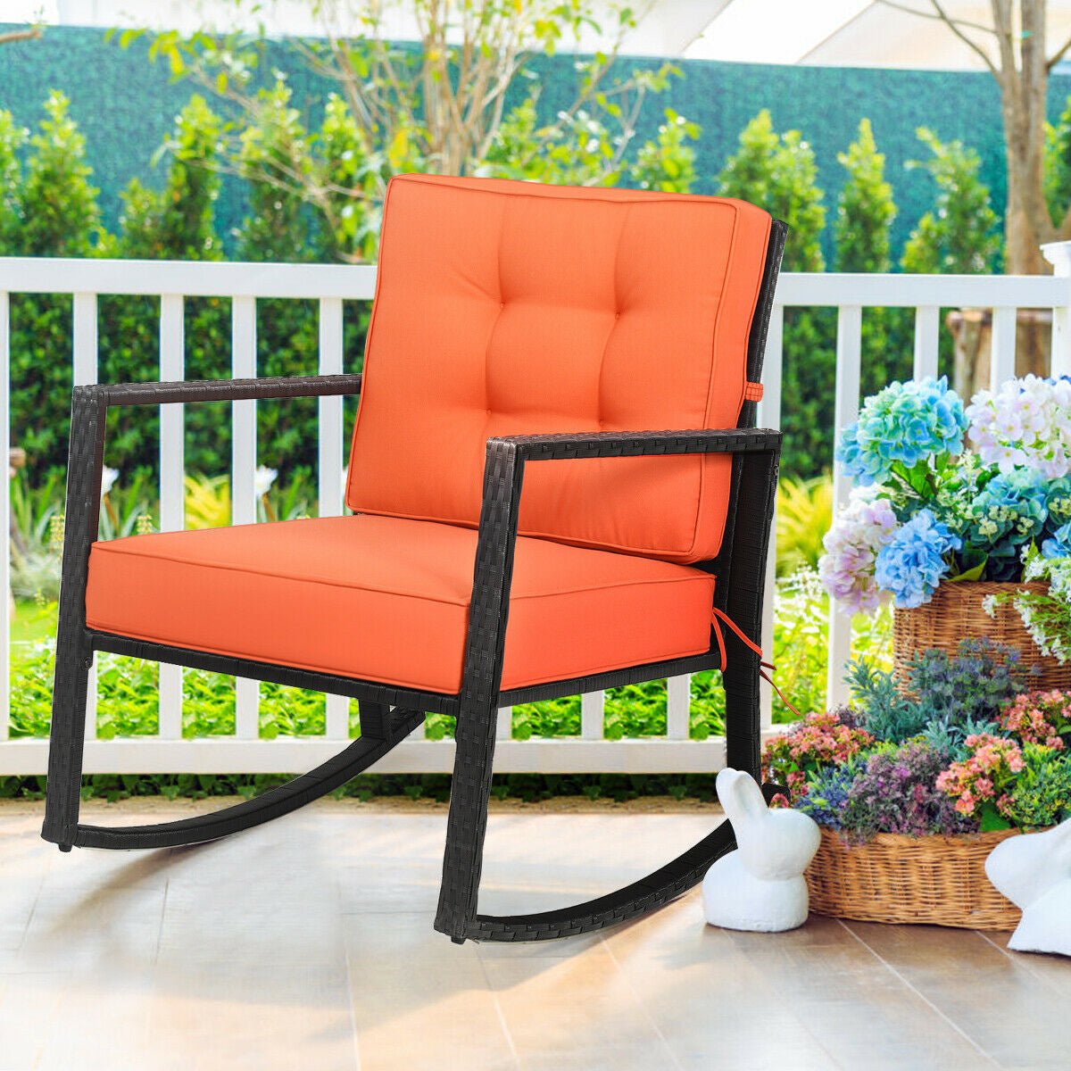 Patio Rattan Rocker Outdoor Glider Rocking Chair Cushion Lawn, Orange Patio Rocking Chairs & Gliders   at Gallery Canada