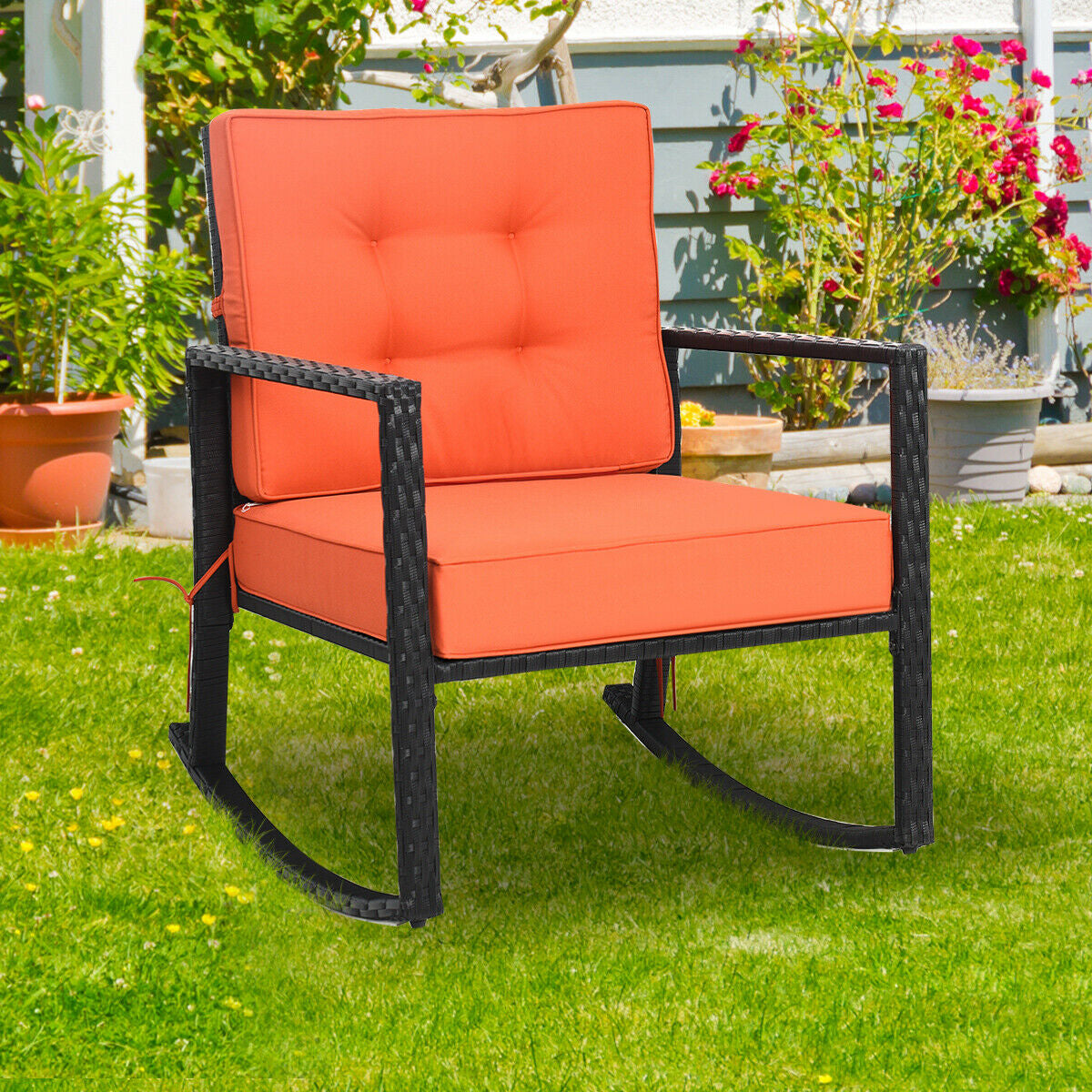 Patio Rattan Rocker Outdoor Glider Rocking Chair Cushion Lawn, Orange Patio Rocking Chairs & Gliders   at Gallery Canada