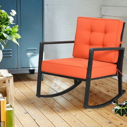 Patio Rattan Rocker Outdoor Glider Rocking Chair Cushion Lawn, Orange Patio Rocking Chairs & Gliders   at Gallery Canada