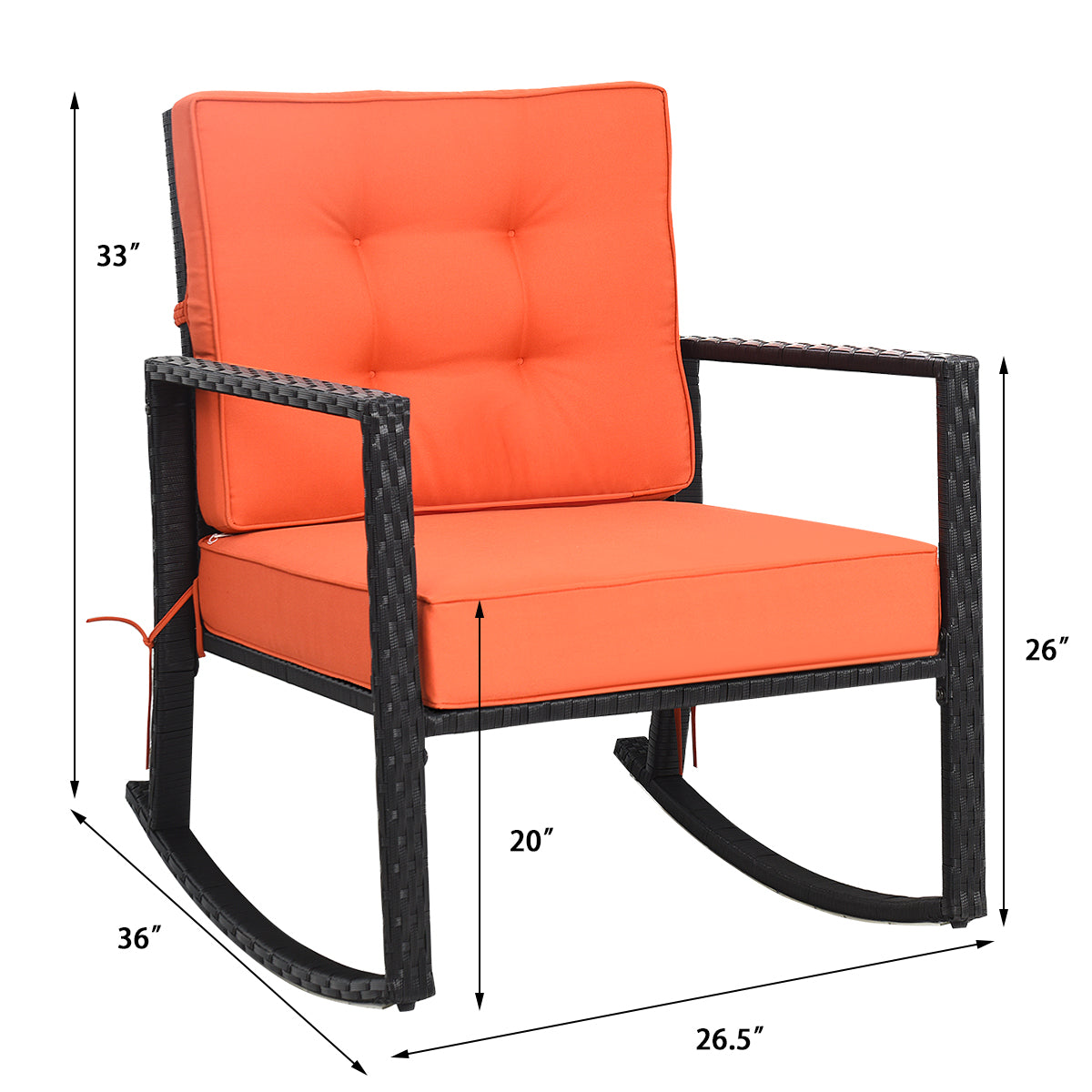 Patio Rattan Rocker Outdoor Glider Rocking Chair Cushion Lawn, Orange Patio Rocking Chairs & Gliders   at Gallery Canada