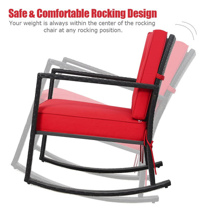 Patio Rattan Rocker Outdoor Glider Rocking Chair Cushion Lawn, Red Patio Rocking Chairs & Gliders   at Gallery Canada