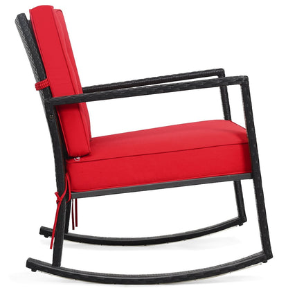 Patio Rattan Rocker Outdoor Glider Rocking Chair Cushion Lawn, Red Patio Rocking Chairs & Gliders   at Gallery Canada