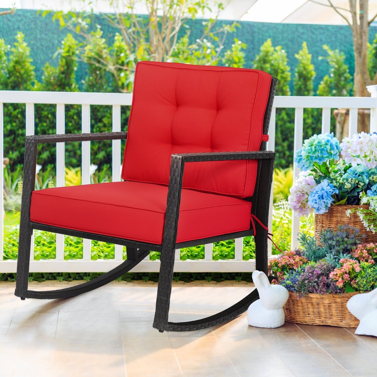 Patio Rattan Rocker Outdoor Glider Rocking Chair Cushion Lawn, Red Patio Rocking Chairs & Gliders   at Gallery Canada