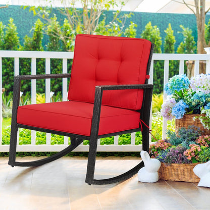 Patio Rattan Rocker Outdoor Glider Rocking Chair Cushion Lawn, Red Patio Rocking Chairs & Gliders   at Gallery Canada